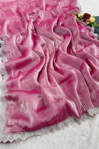 Gajari zharkan stone work  saree with blouse