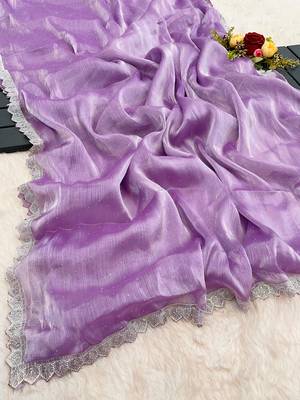 Purple zharkan stone work  saree with blouse 1