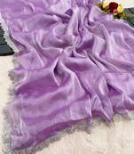Purple zharkan stone work  saree with blouse