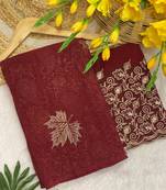Maroon foil work georgette saree with blouse