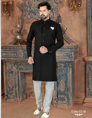 black classic nawabi indowestern sherwani set  & fancy botton 1