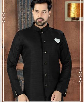 black classic nawabi indowestern sherwani set  & fancy botton 2