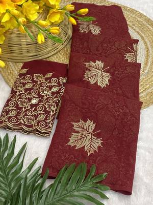 Maroon foil work georgette saree with blouse 3