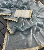 Grey multicolor sequece embroidery work  saree with blouse
