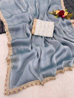 Grey multicolor sequece embroidery work  saree with blouse 2