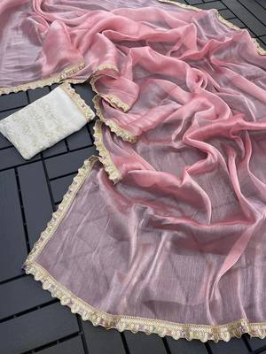 Pink multicolor sequece embroidery work  saree with blouse 1