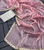 Pink multicolor sequece embroidery work  saree with blouse