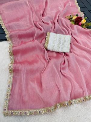 Pink multicolor sequece embroidery work  saree with blouse 2