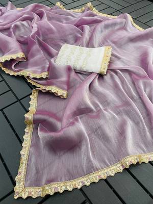 Purple multicolor sequece embroidery work  saree with blouse 1