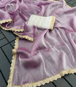 Purple multicolor sequece embroidery work  saree with blouse