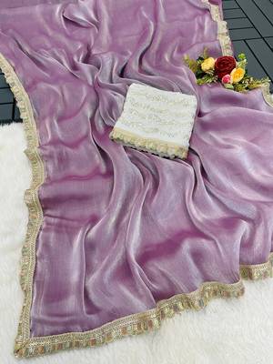Purple multicolor sequece embroidery work  saree with blouse 2
