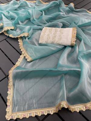 Rama multicolor sequece embroidery work  saree with blouse 1