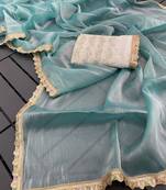 Rama multicolor sequece embroidery work  saree with blouse