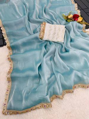 Rama multicolor sequece embroidery work  saree with blouse 2