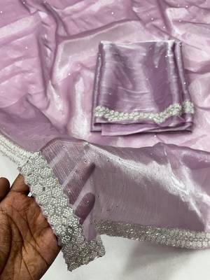 Levender zharkan stone work  saree with blouse 1