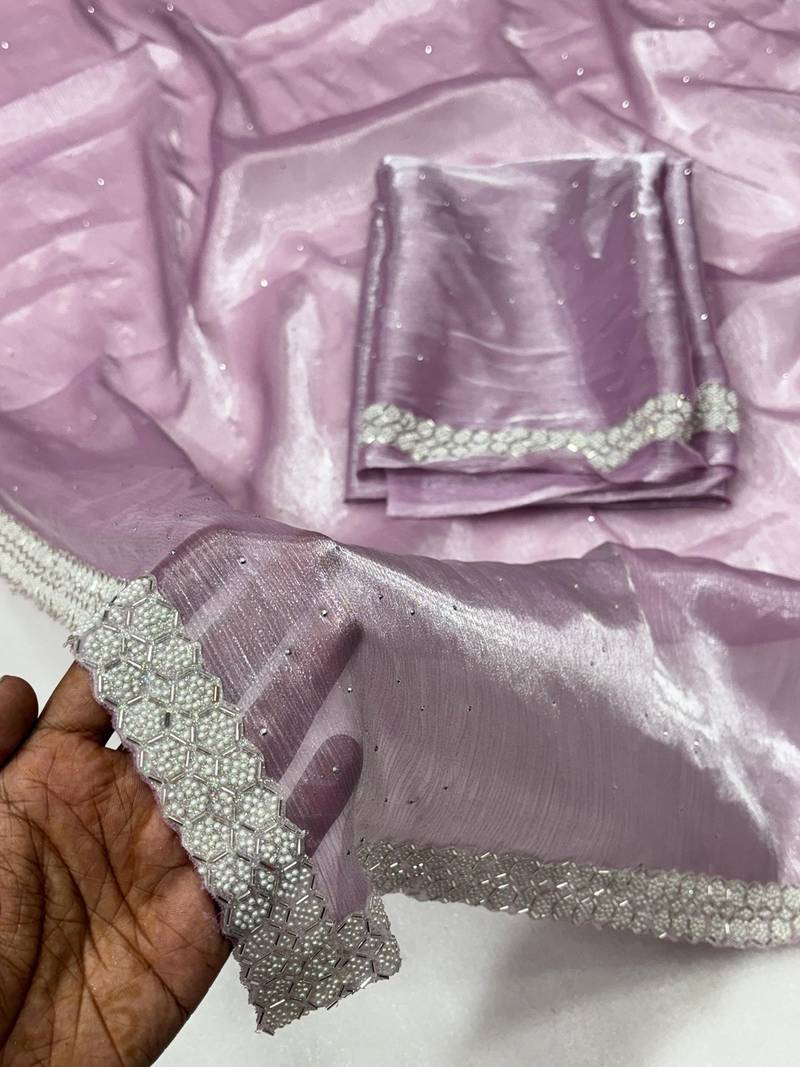Levender zharkan stone work  saree with blouse
