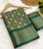 Green digital print dola silk blend saree with blouse