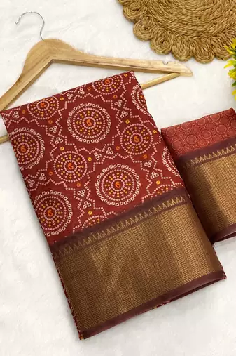 Maroon digital print dola silk blend saree with blouse