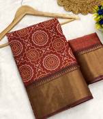 Maroon digital print dola silk blend saree with blouse