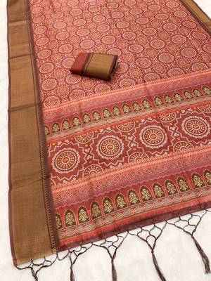 Maroon digital print dola silk blend saree with blouse 2