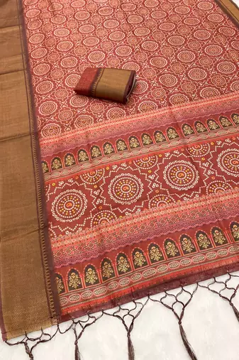 Maroon digital print dola silk blend saree with blouse