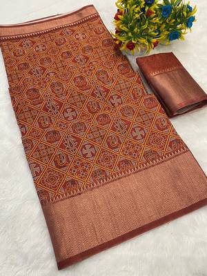 Maroon digital print dola silk blend saree with blouse 1