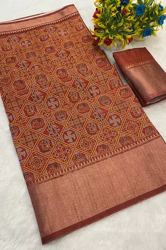 Maroon digital print dola silk blend saree with blouse