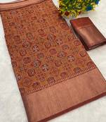 Maroon digital print dola silk blend saree with blouse