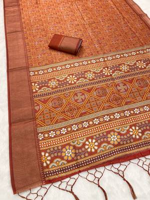 Maroon digital print dola silk blend saree with blouse 2