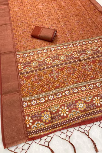 Maroon digital print dola silk blend saree with blouse