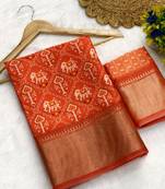 Orange digital print dola silk blend saree with blouse