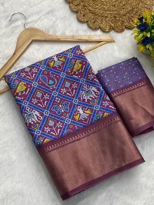 Royal digital print dola silk blend saree with blouse 1