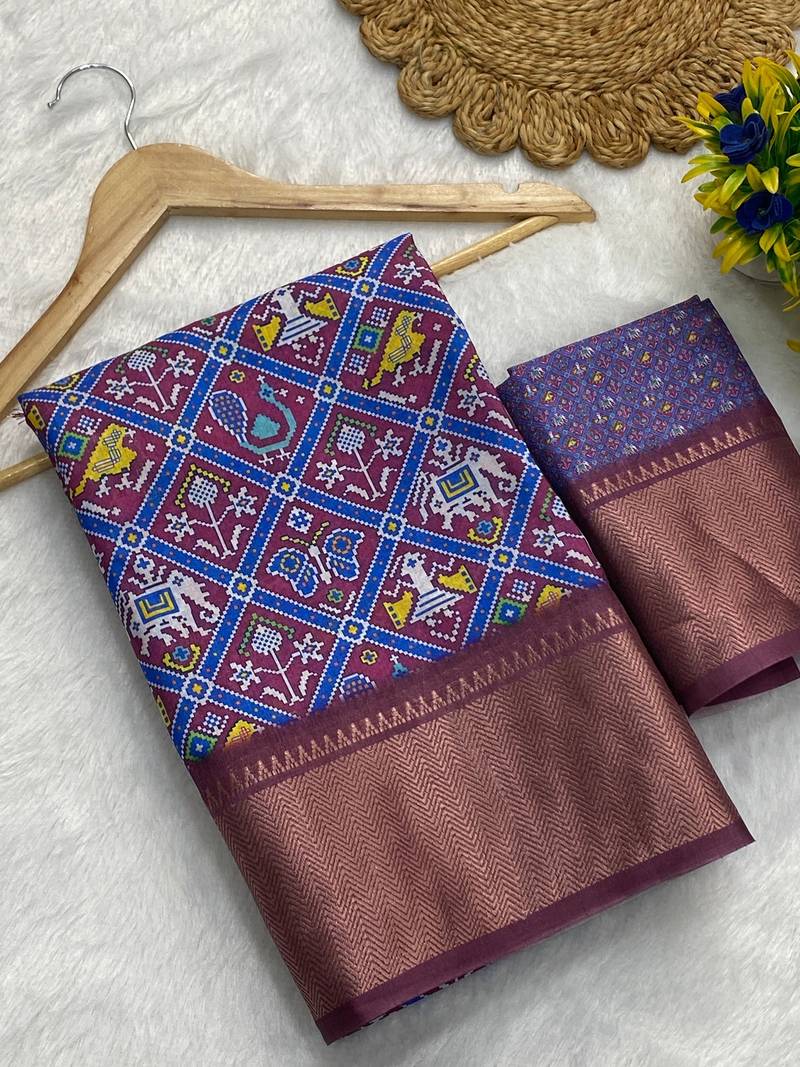 Royal digital print dola silk blend saree with blouse