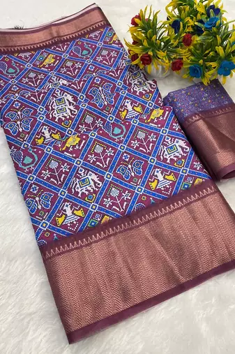 Royal digital print dola silk blend saree with blouse