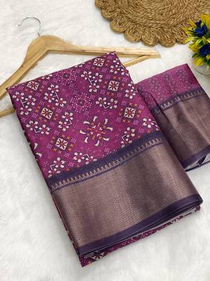 Wine digital print dola silk blend saree with blouse 1
