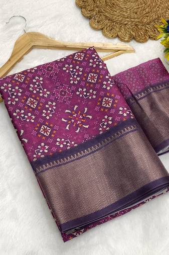 Wine digital print dola silk blend saree with blouse