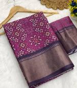 Wine digital print dola silk blend saree with blouse