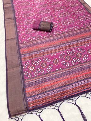 Wine digital print dola silk blend saree with blouse 2