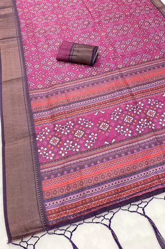 Wine digital print dola silk blend saree with blouse