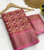 Baby pink digital print dola silk blend saree with blouse