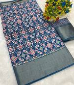 Blue digital print dola silk blend saree with blouse