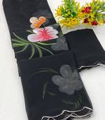 Black brush paint georgette saree with blouse