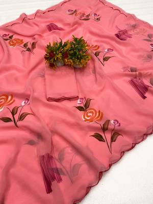 Gajari brush paint georgette saree with blouse 1