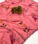 Gajari brush paint georgette saree with blouse