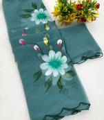 Grey brush paint georgette saree with blouse