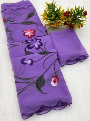 Lavender brush paint georgette saree with blouse 1