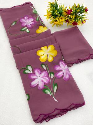 Onion brush paint georgette saree with blouse 1
