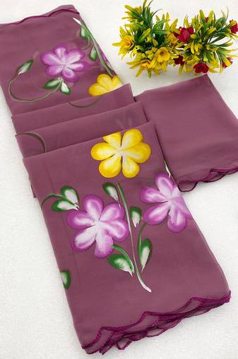 Onion brush paint georgette saree with blouse