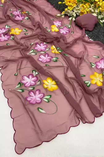 Onion brush paint georgette saree with blouse