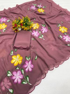 Onion brush paint georgette saree with blouse 3